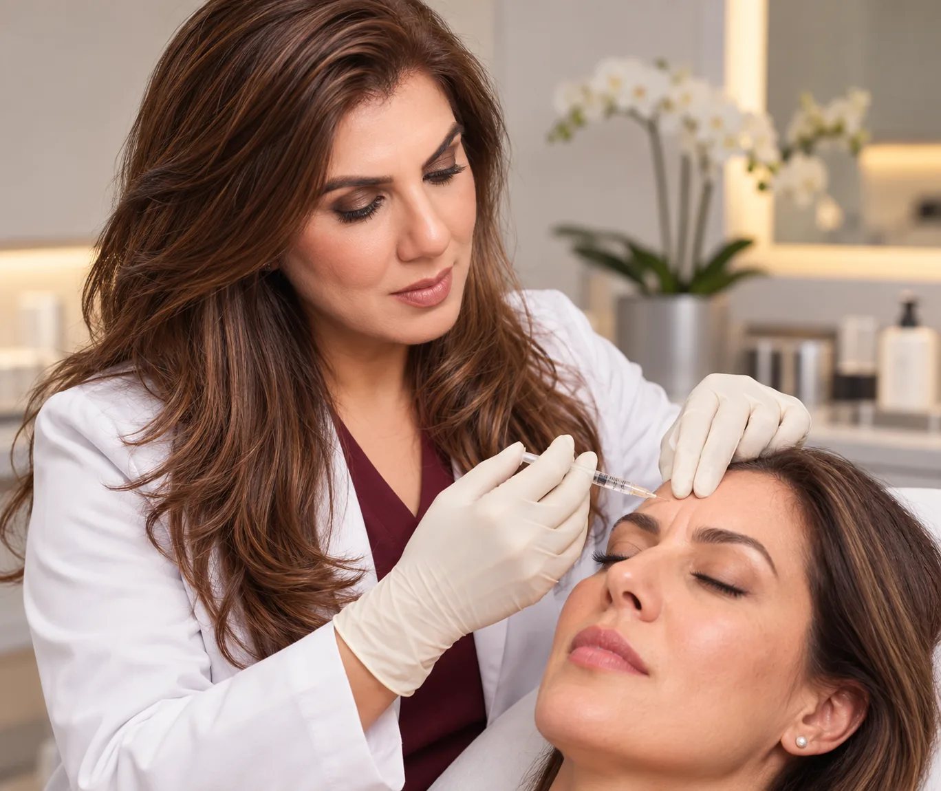 Doctor performing a precise anti-wrinkle treatment